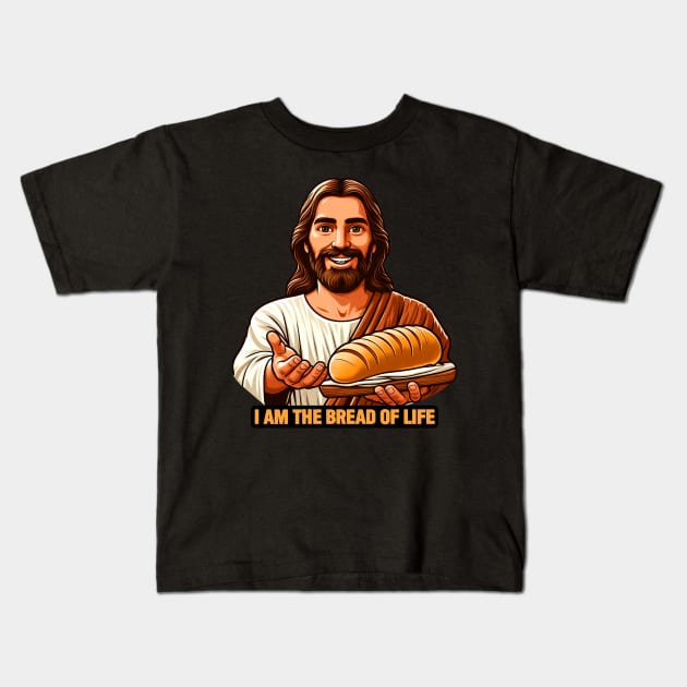 I Am The Bread Of Life Bible Quote Jesus Christ My Lord My Savior Kids T-Shirt by Plushism